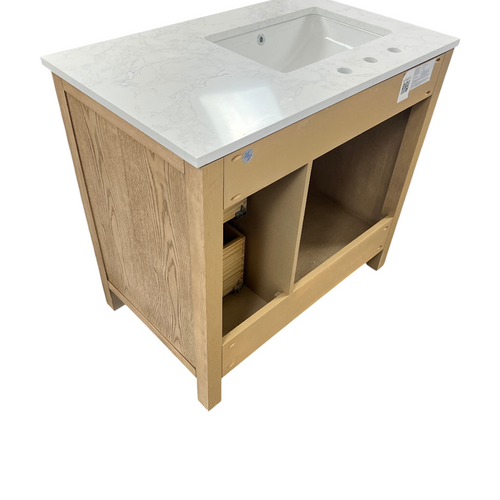 Birch Lane Lala Single Bathroom Vanity with Grain White Engineered Stone Countertop without Mirror, image 8
