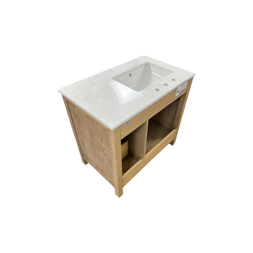 Birch Lane Lala Single Bathroom Vanity with Grain White Engineered Stone Countertop without Mirror, image 9