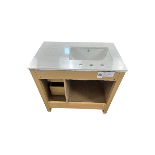Birch Lane Lala Single Bathroom Vanity with Grain White Engineered Stone Countertop without Mirror, image 11