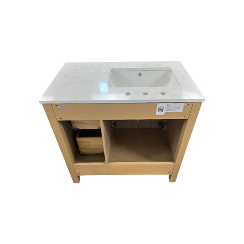 Birch Lane Lala Single Bathroom Vanity with Grain White Engineered Stone Countertop without Mirror, image 12
