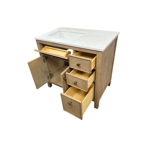Birch Lane Lala Single Bathroom Vanity with Grain White Engineered Stone Countertop without Mirror, image 21