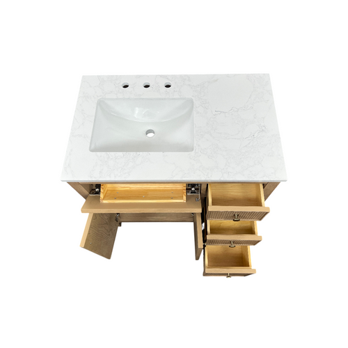 Birch Lane Lala Single Bathroom Vanity with Grain White Engineered Stone Countertop without Mirror, image 24