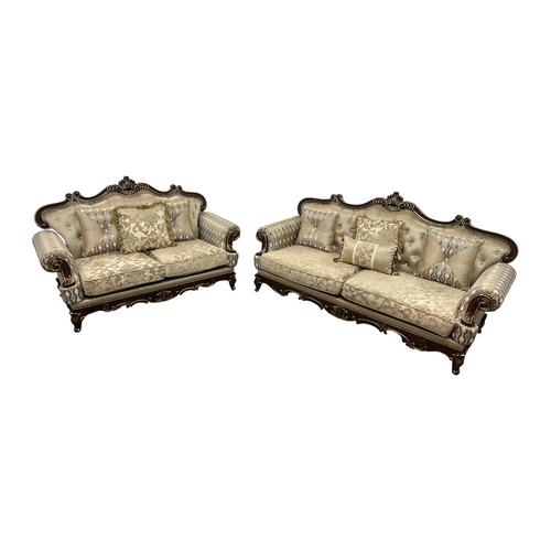 Fleur De Lis Living 2pc Set Shonta Traditional Chenille & Silk-like Fabric Sofa with Faux Crystal Tufted Design, Elegant Nailhead Trim, Cherry & Gold Finish, image 3