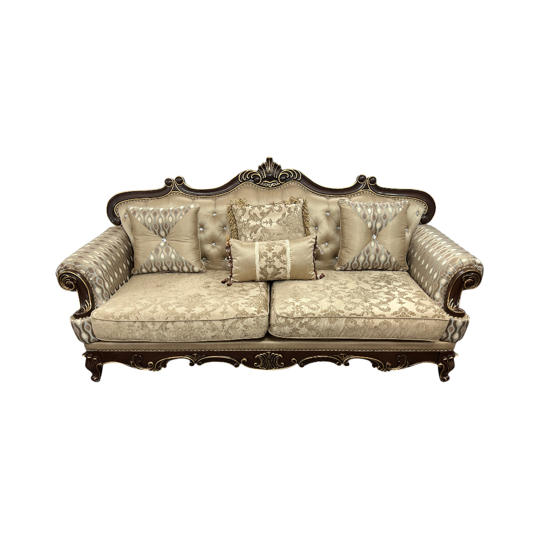 Fleur De Lis Living 2pc Set Shonta Traditional Chenille & Silk-like Fabric Sofa with Faux Crystal Tufted Design, Elegant Nailhead Trim, Cherry & Gold Finish