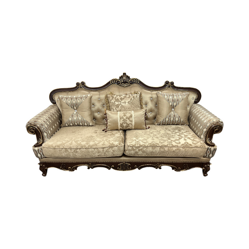 Fleur De Lis Living 2pc Set Shonta Traditional Chenille & Silk-like Fabric Sofa with Faux Crystal Tufted Design, Elegant Nailhead Trim, Cherry & Gold Finish, image 4