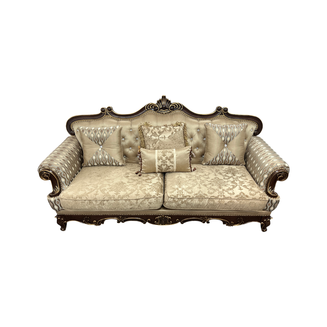 Fleur De Lis Living 2pc Set Shonta Traditional Chenille & Silk-like Fabric Sofa with Faux Crystal Tufted Design, Elegant Nailhead Trim, Cherry & Gold Finish