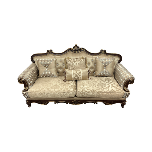 Fleur De Lis Living 2pc Set Shonta Traditional Chenille & Silk-like Fabric Sofa with Faux Crystal Tufted Design, Elegant Nailhead Trim, Cherry & Gold Finish, image 5