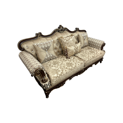 Fleur De Lis Living 2pc Set Shonta Traditional Chenille & Silk-like Fabric Sofa with Faux Crystal Tufted Design, Elegant Nailhead Trim, Cherry & Gold Finish, image 6
