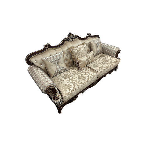 Fleur De Lis Living 2pc Set Shonta Traditional Chenille & Silk-like Fabric Sofa with Faux Crystal Tufted Design, Elegant Nailhead Trim, Cherry & Gold Finish, image 7