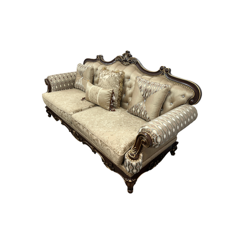 Fleur De Lis Living 2pc Set Shonta Traditional Chenille & Silk-like Fabric Sofa with Faux Crystal Tufted Design, Elegant Nailhead Trim, Cherry & Gold Finish, image 8