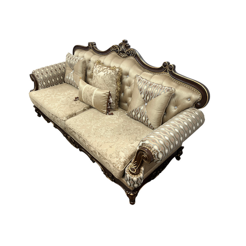 Fleur De Lis Living 2pc Set Shonta Traditional Chenille & Silk-like Fabric Sofa with Faux Crystal Tufted Design, Elegant Nailhead Trim, Cherry & Gold Finish, image 9