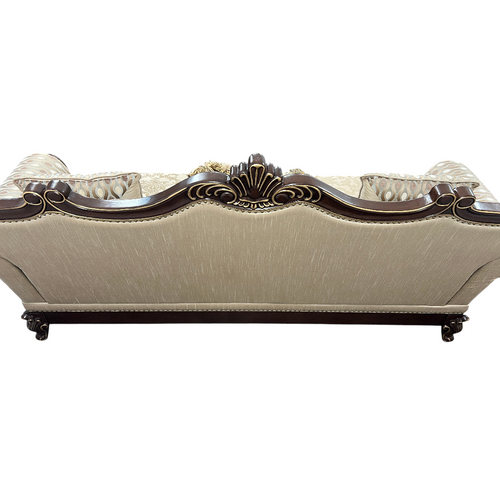 Fleur De Lis Living 2pc Set Shonta Traditional Chenille & Silk-like Fabric Sofa with Faux Crystal Tufted Design, Elegant Nailhead Trim, Cherry & Gold Finish, image 10