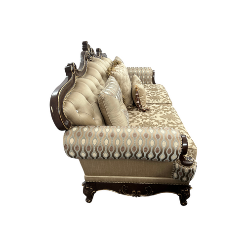 Fleur De Lis Living 2pc Set Shonta Traditional Chenille & Silk-like Fabric Sofa with Faux Crystal Tufted Design, Elegant Nailhead Trim, Cherry & Gold Finish, image 12