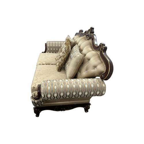 Fleur De Lis Living 2pc Set Shonta Traditional Chenille & Silk-like Fabric Sofa with Faux Crystal Tufted Design, Elegant Nailhead Trim, Cherry & Gold Finish, image 14