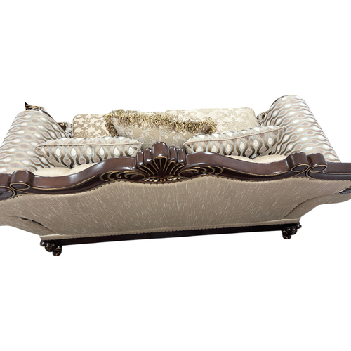 Fleur De Lis Living 2pc Set Shonta Traditional Chenille & Silk-like Fabric Sofa with Faux Crystal Tufted Design, Elegant Nailhead Trim, Cherry & Gold Finish, image 17