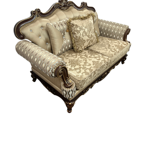 Fleur De Lis Living 2pc Set Shonta Traditional Chenille & Silk-like Fabric Sofa with Faux Crystal Tufted Design, Elegant Nailhead Trim, Cherry & Gold Finish, image 19