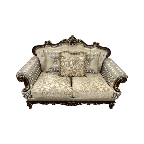 Fleur De Lis Living 2pc Set Shonta Traditional Chenille & Silk-like Fabric Sofa with Faux Crystal Tufted Design, Elegant Nailhead Trim, Cherry & Gold Finish, image 22