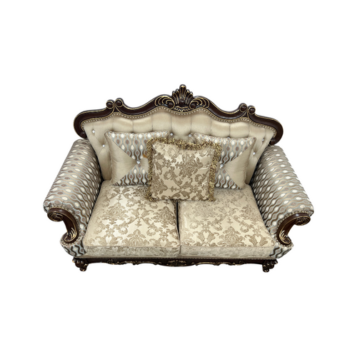 Fleur De Lis Living 2pc Set Shonta Traditional Chenille & Silk-like Fabric Sofa with Faux Crystal Tufted Design, Elegant Nailhead Trim, Cherry & Gold Finish, image 23