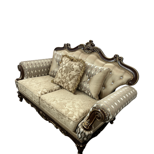 Fleur De Lis Living 2pc Set Shonta Traditional Chenille & Silk-like Fabric Sofa with Faux Crystal Tufted Design, Elegant Nailhead Trim, Cherry & Gold Finish, image 24