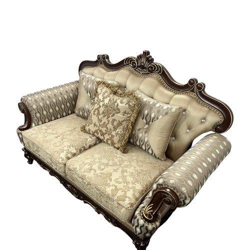 Fleur De Lis Living 2pc Set Shonta Traditional Chenille & Silk-like Fabric Sofa with Faux Crystal Tufted Design, Elegant Nailhead Trim, Cherry & Gold Finish, image 25