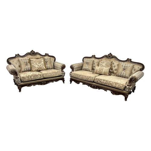 Fleur De Lis Living 2pc Set Shonta Traditional Chenille & Silk-like Fabric Sofa with Faux Crystal Tufted Design, Elegant Nailhead Trim, Cherry & Gold Finish, image 26