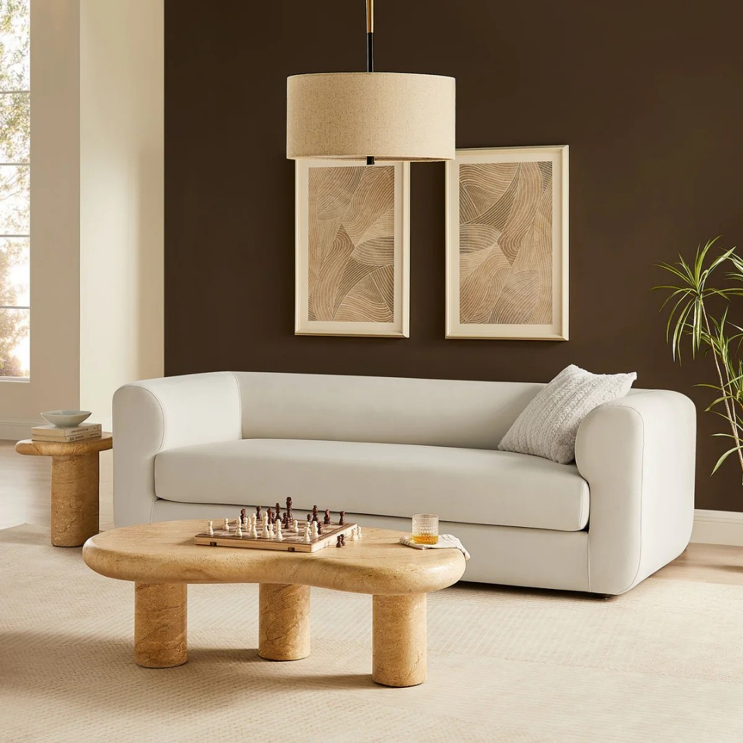 Modway Leif Performance Velvet Upholstered Sofa in Alabaster