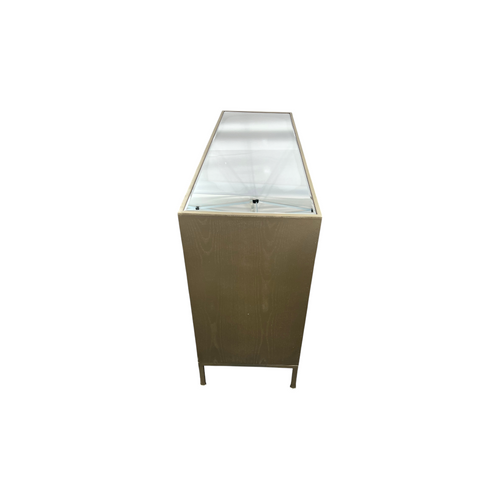 Rosdorf Park Morfa Gray Wood Upholstered Front Panel 1 Shelf & 3 Doors Cabinet w/ Mirrored Top & Ring Handles, image 8