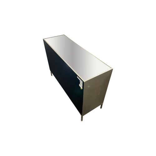 Rosdorf Park Morfa Gray Wood Upholstered Front Panel 1 Shelf & 3 Doors Cabinet w/ Mirrored Top & Ring Handles, image 16