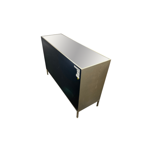 Rosdorf Park Morfa Gray Wood Upholstered Front Panel 1 Shelf & 3 Doors Cabinet w/ Mirrored Top & Ring Handles, image 17