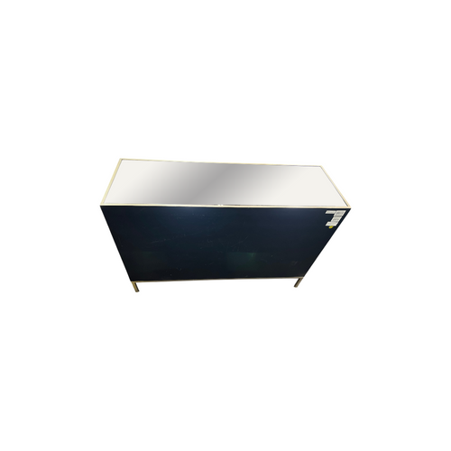 Rosdorf Park Morfa Gray Wood Upholstered Front Panel 1 Shelf & 3 Doors Cabinet w/ Mirrored Top & Ring Handles, image 18