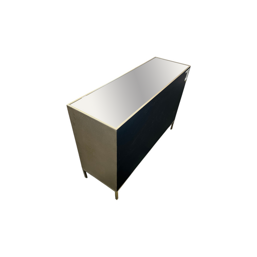 Rosdorf Park Morfa Gray Wood Upholstered Front Panel 1 Shelf & 3 Doors Cabinet w/ Mirrored Top & Ring Handles, image 20