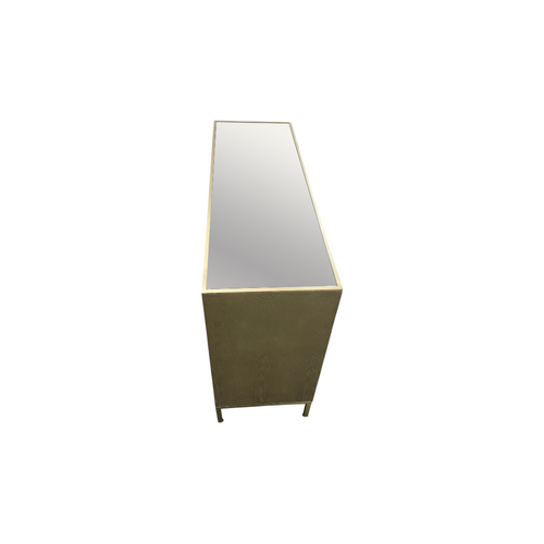 Rosdorf Park Morfa Gray Wood Upholstered Front Panel 1 Shelf & 3 Doors Cabinet w/ Mirrored Top & Ring Handles, image 22