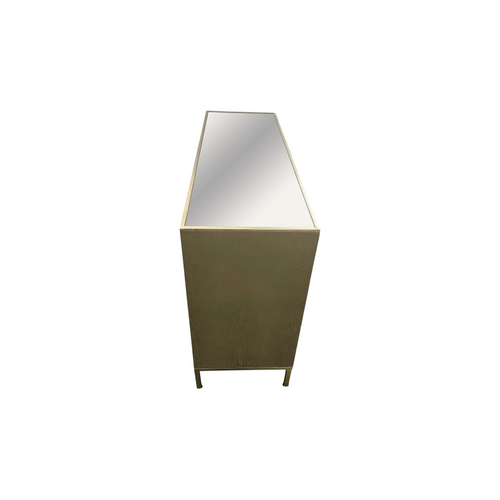 Rosdorf Park Morfa Gray Wood Upholstered Front Panel 1 Shelf & 3 Doors Cabinet w/ Mirrored Top & Ring Handles, image 23