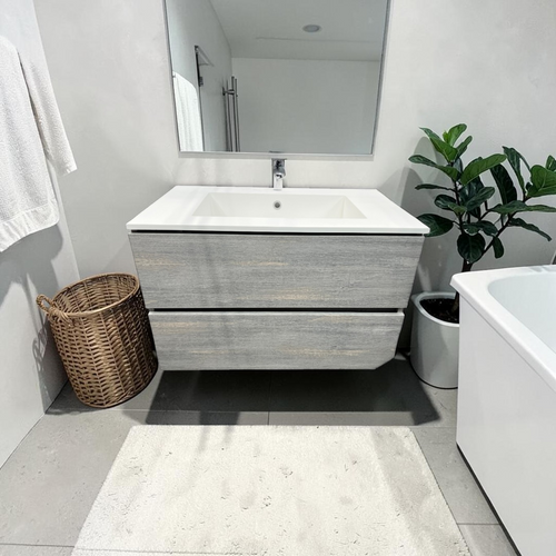 Latitude Run Wall Hung Single Bathroom Gray Vanity With Solid Stone Top, image 1