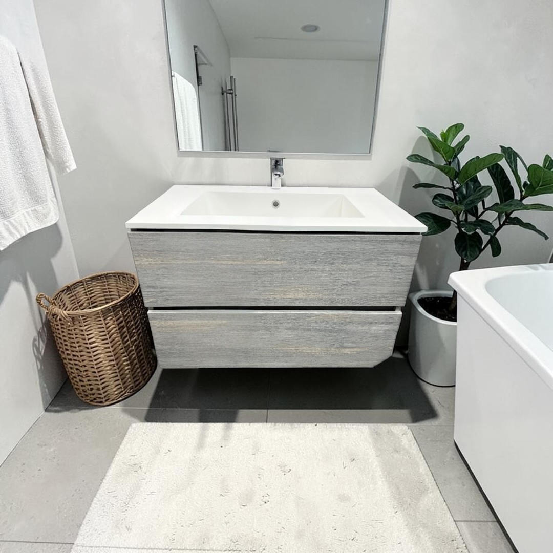 Latitude Run Wall Hung Single Bathroom Gray Vanity With Solid Stone Top