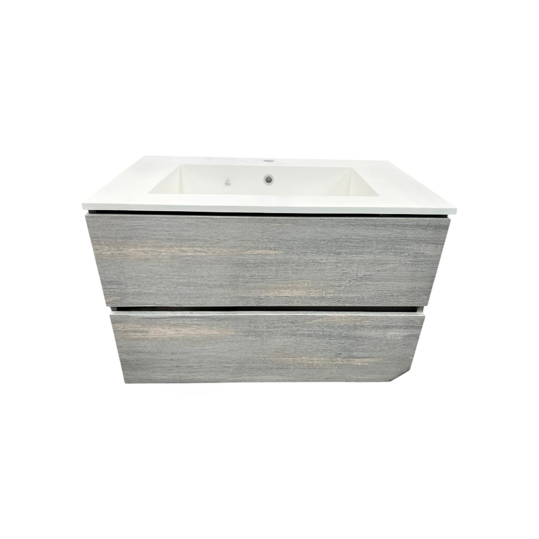 Latitude Run Wall Hung Single Bathroom Gray Vanity With Solid Stone Top