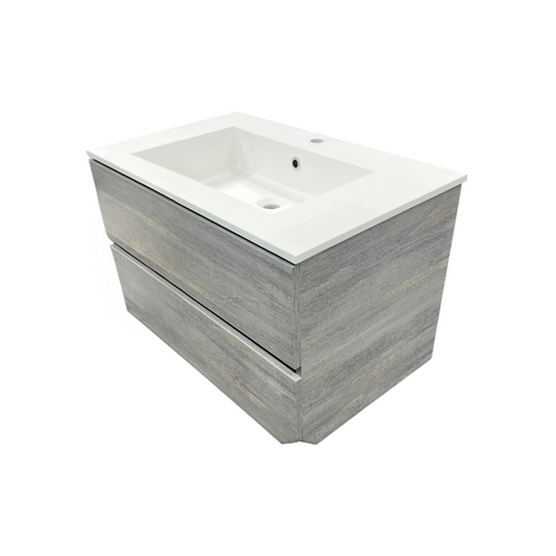Latitude Run Wall Hung Single Bathroom Gray Vanity With Solid Stone Top, image 3