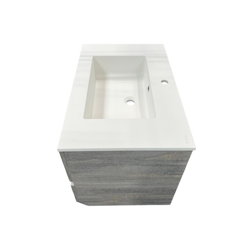 Latitude Run Wall Hung Single Bathroom Gray Vanity With Solid Stone Top, image 8
