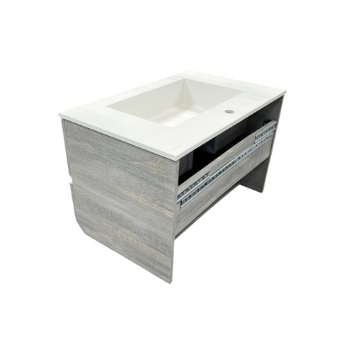 Latitude Run Wall Hung Single Bathroom Gray Vanity With Solid Stone Top, image 10