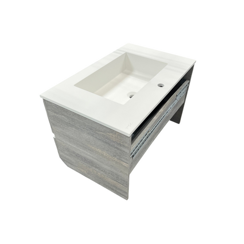 Latitude Run Wall Hung Single Bathroom Gray Vanity With Solid Stone Top, image 11