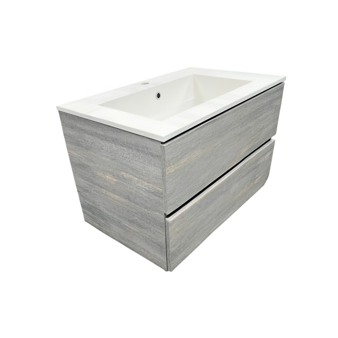 Latitude Run Wall Hung Single Bathroom Gray Vanity With Solid Stone Top