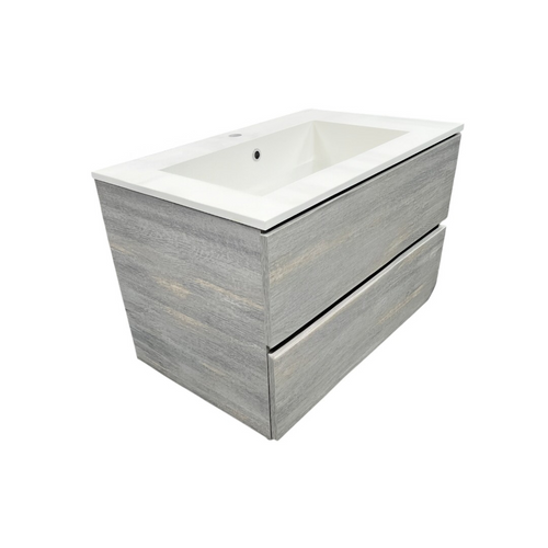 Latitude Run Wall Hung Single Bathroom Gray Vanity With Solid Stone Top, image 4