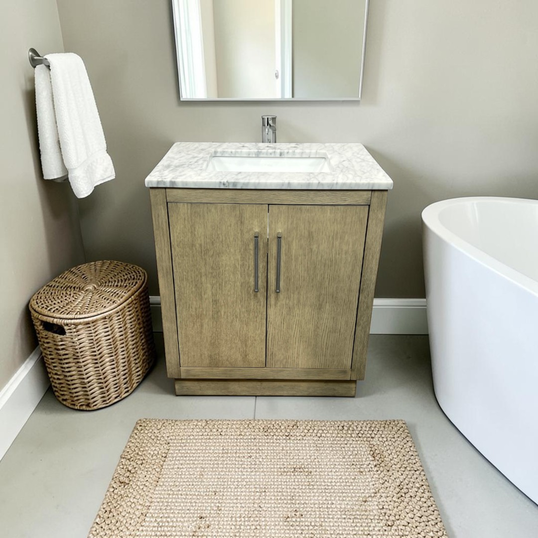 Water Creation Hugo Single Sink Pre-Assembled Mid-Century Style Bathroom Vanity With 1" Carrara White Marble Top