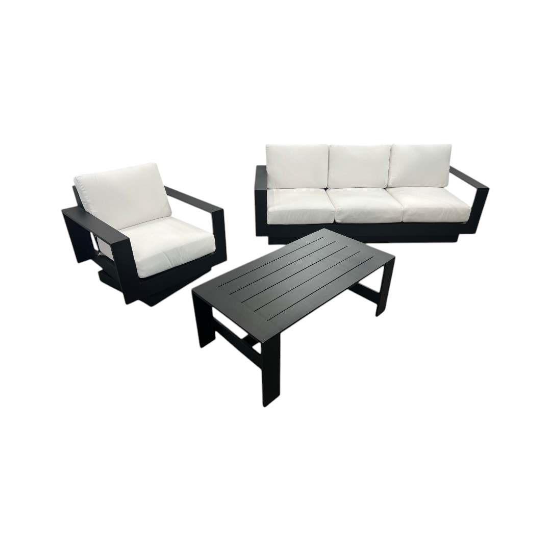 Joss & Main Sterling 3-Piece Outdoor Seating Group with Swivel Chair and Sunbrella Cushions