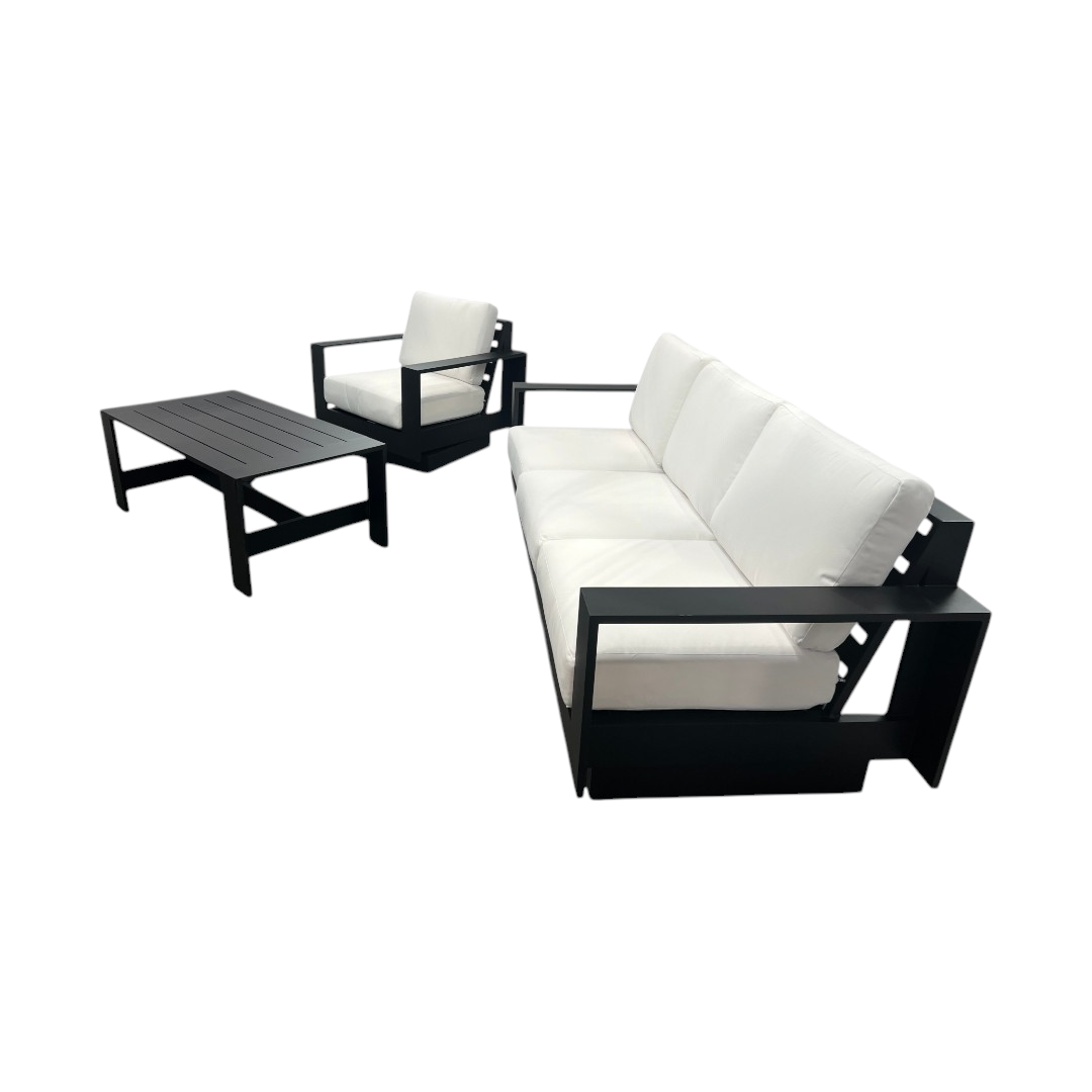 Joss & Main Sterling 3-Piece Outdoor Seating Group with Swivel Chair and Sunbrella Cushions