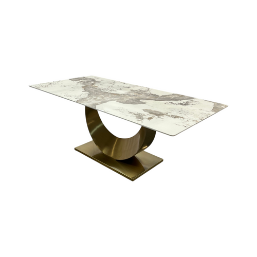 Mercer41 Sintered Stone Dining Table with Stainless Steel Base, White & Gold, image 2
