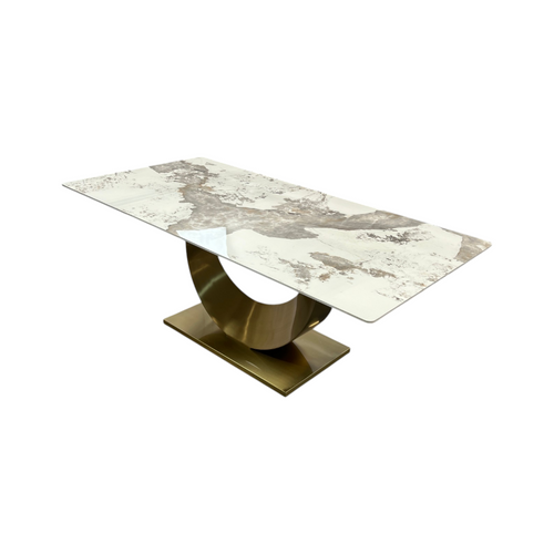 Mercer41 Sintered Stone Dining Table with Stainless Steel Base, White & Gold, image 3