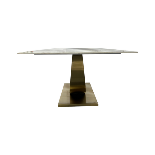 Mercer41 Sintered Stone Dining Table with Stainless Steel Base, White & Gold, image 4