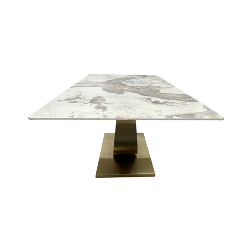 Mercer41 Sintered Stone Dining Table with Stainless Steel Base, White & Gold, image 5