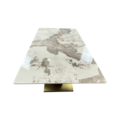 Mercer41 Sintered Stone Dining Table with Stainless Steel Base, White & Gold, image 6